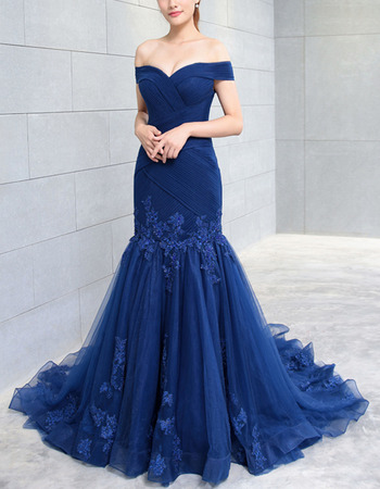 Inexpensive Trumpet Off-the-shoulder Sweep Train Organza Formal Evening Dress