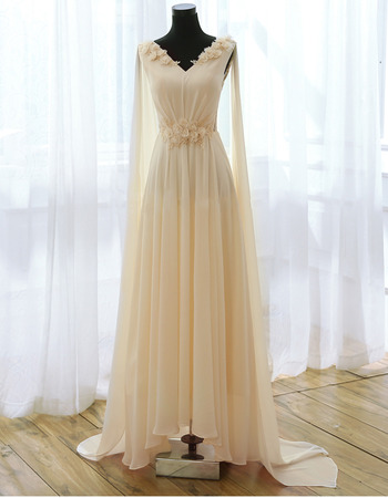 Beautiful V-Neck Sweep Train Chiffon Formal Evening Dress with Ribbons