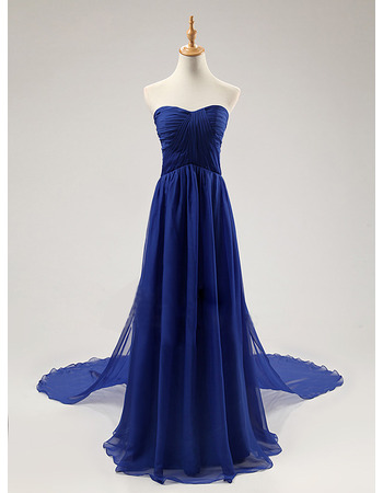 Inexpensive Sweetheart Sweep Train Blue Chiffon Formal Evening Dress