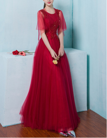 Inexpensive A-Line Sleeveless Floor Length Organza Red Prom Evening Dress