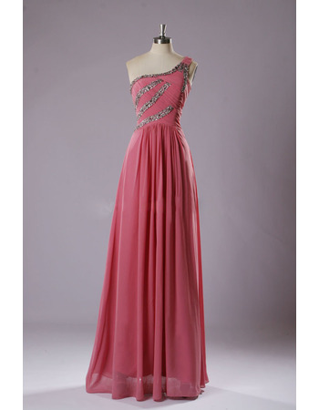 Simple One Shoulder Sleeveless Floor Length Chiffon Formal Evening Dress