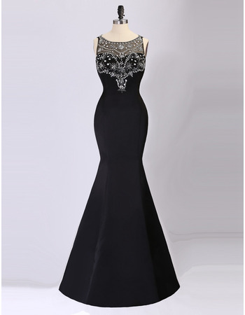 Sexy Mermaid Sleeveless Floor Length Satin Black Formal Evening Dress