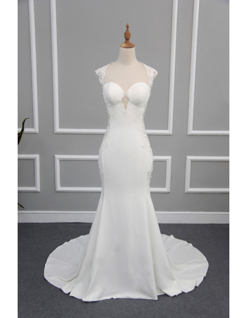 Classy Sheath Sweetheart Sweep Train Sheer Back Wedding Dress