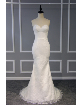 Inexpensive Sexy Sheath Sweetheart Sleeveless Sweep Train Lace Wedding Dress