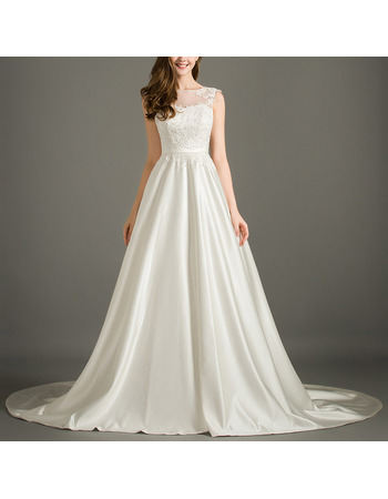 Elegant Sleeveless Sweep Train Satin Applique Bodice Wedding Dress