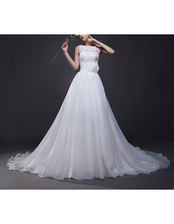 Affordable Gorgeous A-Line Sleeveless Chapel Train Organza Wedding Dress