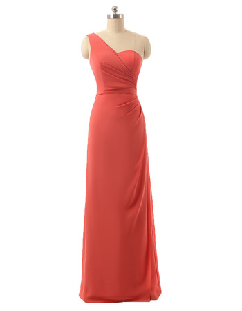 Inexpensive Spring One Shoulder Long Chiffon Bridesmaid Dress Under 100