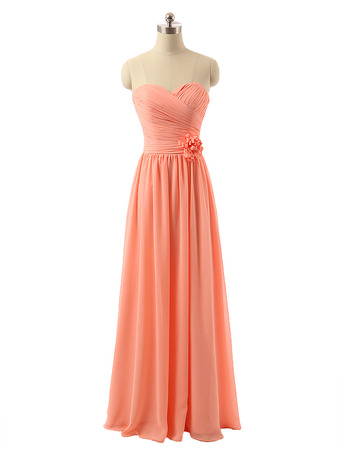 Modest Sweetheart Long Chiffon Bridesmaid/ Wedding Party Dress