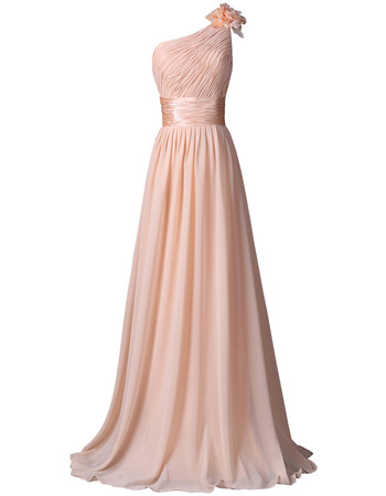 Inexpensive One Shoulder Floor Length Chiffon Bridesmaid Dress