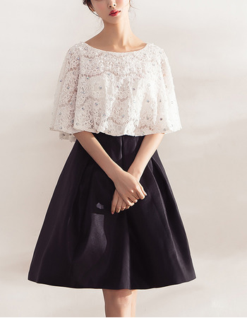 Two Piece A-Line Short Lace Overall Satin Skirt Cocktail Party Dress