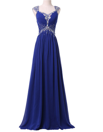 Custom Sweetheart Long Chiffon Rhinestone Lace-Up Prom Evening Dress