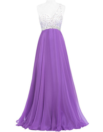 New Sexy One Shoulder Long Chiffon Beading Formal Evening Dress