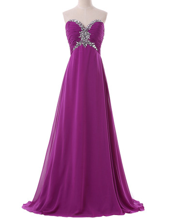 Simple Empire Sweetheart Full Length Chiffon Prom Evening Dress