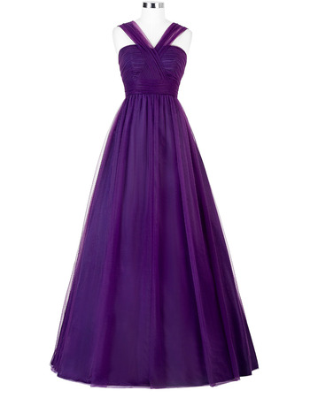 Designer A-Line Floor Length Organza Purple Formal Evening Dress with Straps