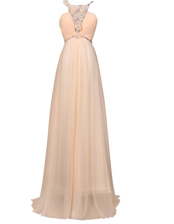 Fitted Beautiful Elegant Chiffon Prom Evening Dress with Spaghetti Straps