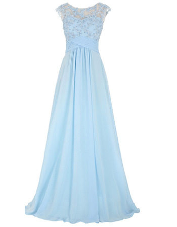 Inexpensive Elegant Floor Length Chiffon Applique Formal Evening Dress