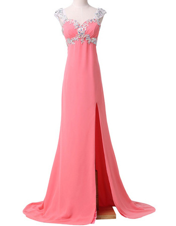 Elegant Sweetheart Sweep Train Chiffon Split Prom Evening Dress