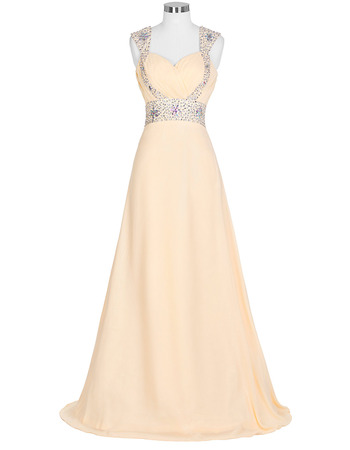 Inexpensive Sweetheart Floor Length Chiffon Prom Evening Dress with Straps