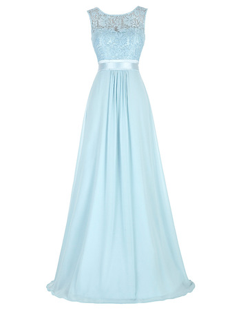 Elegant Sleeveless Floor Length Lace & Chiffon Formal Evening Dress