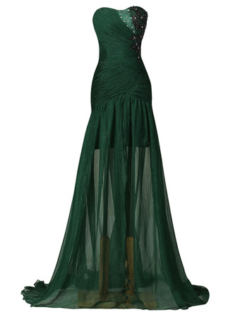 Vintage Sheath Sweetheart Long Pleated Split Lace-Up Prom Evening Dress