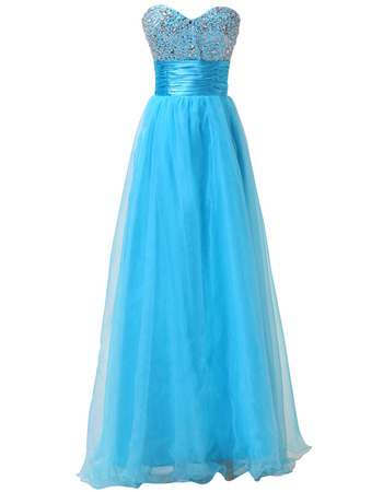 Formal Sweetheart Floor Length Organza Beading Bodice Prom Evening Dress