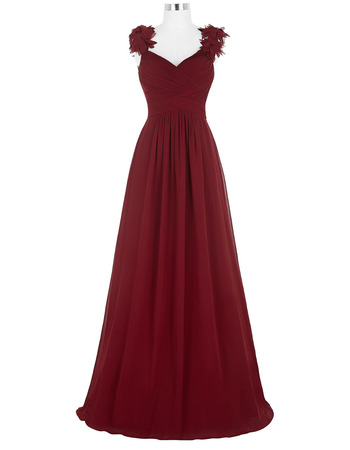 Classic Sweetheart Long Chiffon Prom Evening Dress with Ruffle Straps for Women