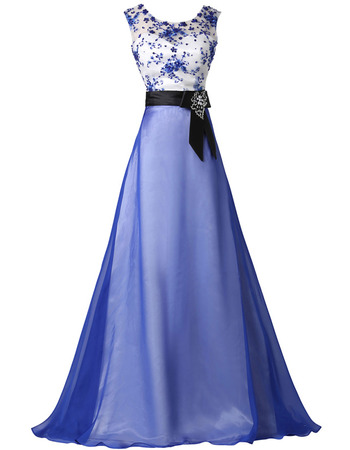 Women's Modern Organza Embroidery Multi-Color Prom Evening Dress with Sashes