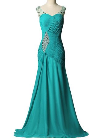 Classic Sheath Sweetheart Sweep Train Chiffon Pleated Formal Evening Dress