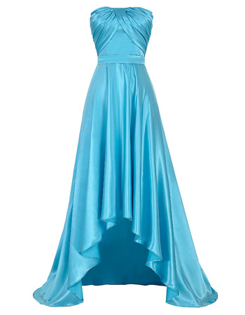 Simple Strapless High-Low Asymmetric Satin Formal Evening Dress