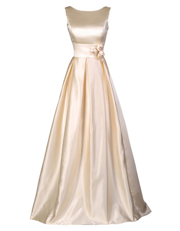 Cheap Custom A-Line Sleeveless Full Length Satin Prom Evening Dress