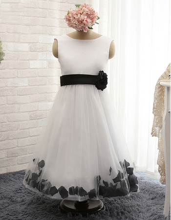 Pretty Lovely Sleeveless Ankle Length Satin Flower Girl Pageant Dress with Belts