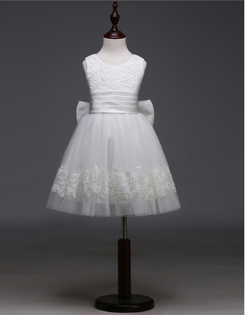 Simple New Ball Gown Sleeveless Short First Communion Dress with Bows