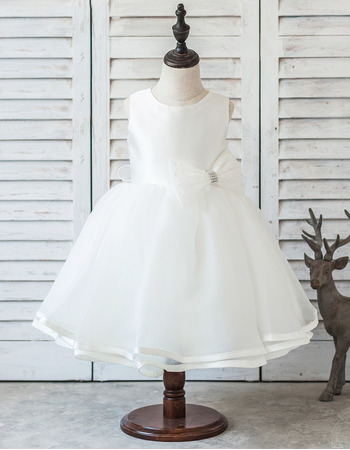 Lovely Ball Gown Tea Length Organza White Flower Girl/ First Communion Dress