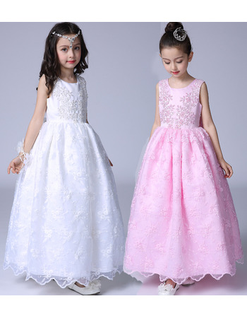 Pretty Ball Gown Ankle Length Satin Lace Flower Girl Dress