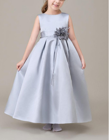 Inexpensive Cute Princess Sleeveless Ankle Length Satin Flower Girl Dress