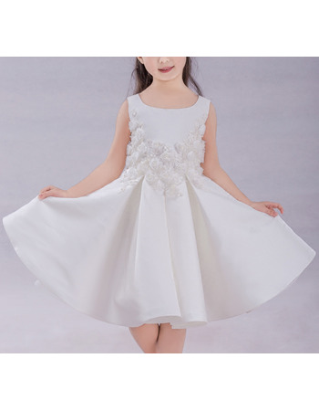 Lovely A-Line Knee Length Satin Flower Girl Dress with Appliques