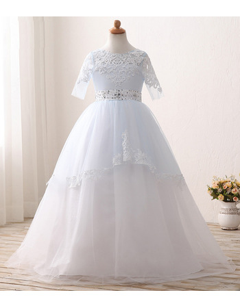 Princess Ball Gown Flower Girl/ First Communion Dress with Half Sleeves