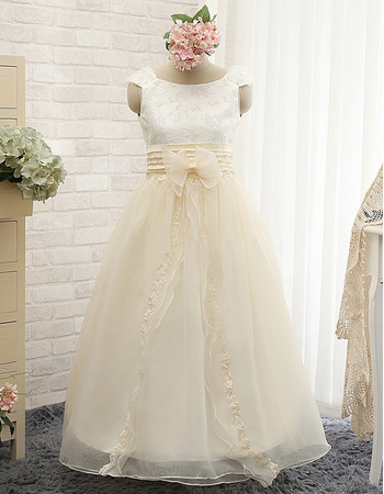 Cheap Floor Length Satin Organza Embroidery Flower Girl Dress