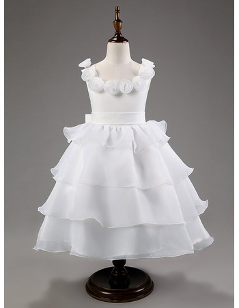 Beautiful Ball Gown Tea Length Flower Girl/ First Communion Dress