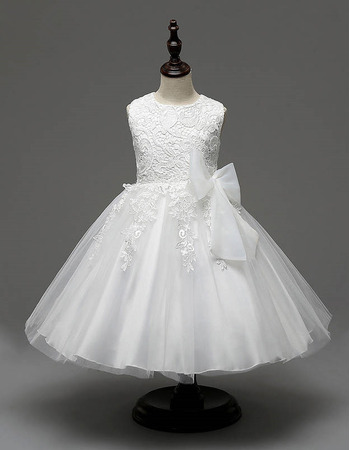 Custom Style Ball Gown Tea Length Lace Satin Flower Girl Dress