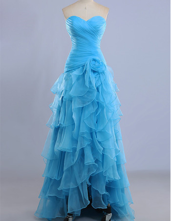 Empire waist Sweetheart High-Low Organza Layered Skirt Formal Evening Dress