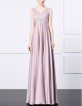 Inexpensive Empire V-Neck Floor Length Satin Formal Evening Dress