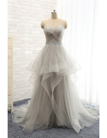 Affordable Sweetheart Sweep Train Organza Prom Evening Dress