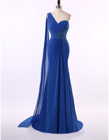 Elegant Sheath One Shoulder Long Chiffon Formal Evening Dress