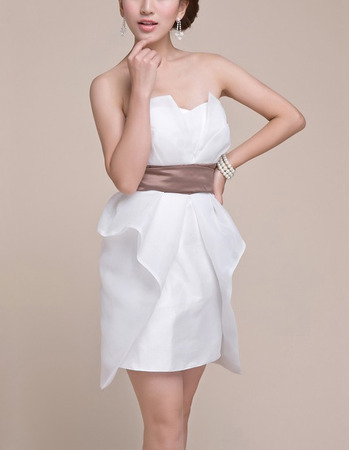 Pretty Junior Column Strapless Short White Satin Homecoming Dress with Belts