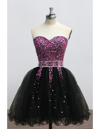 Custom Sweetheart Mini/ Short Rhinestone Black Homecoming Dress