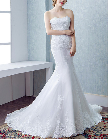 Classy Mermaid Sweetheart Court Train Satin Organza Bridal Wedding Dress