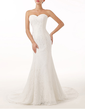 Classy Sheath Sweetheart Sleeveless Sweep Train Lace Wedding Dress