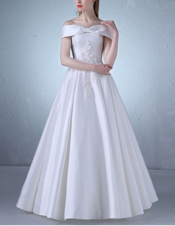 Designer Custom Off-the-shoulder Floor Length Satin Lace-Up Wedding Dress