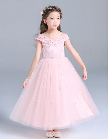 Custom Pretty V-Neck Tea Length Pageant/ Little Girls Party Dress - US ...